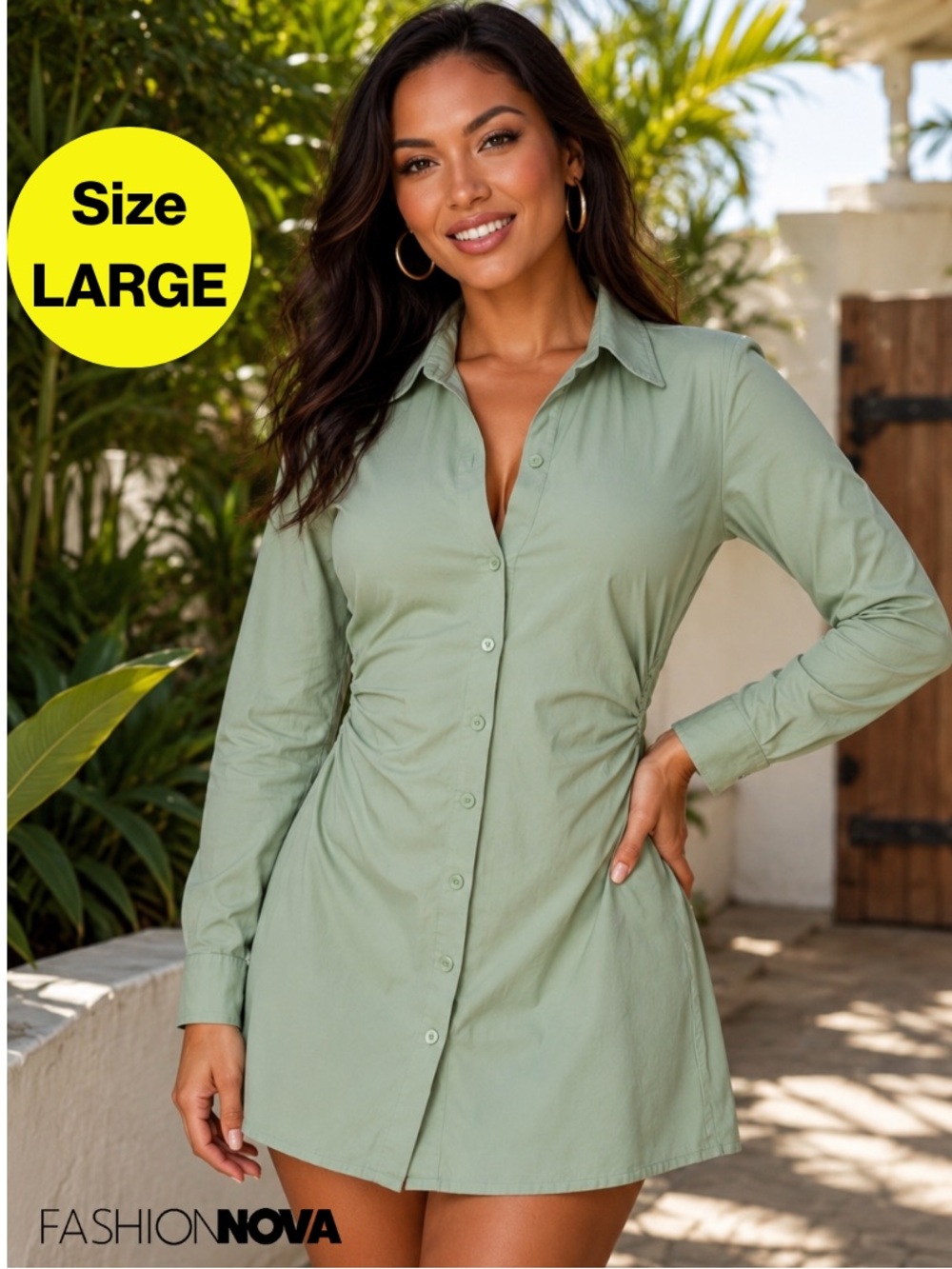 2/for $20 🪩 FASHION NOVA Sage Green Button-Up Shirt Dress (Women’s Size Large)